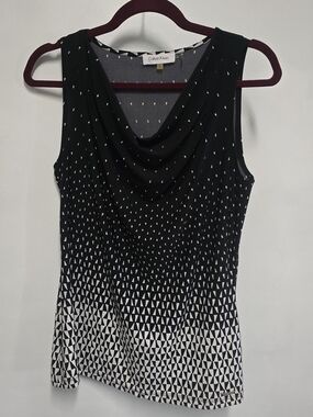Calvin Klein Black and White Geometric Drape Neck Sleeveless